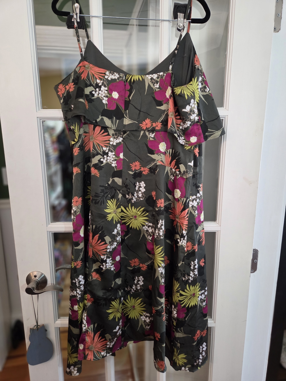 Banana Republic Olive Green Floral Spaghetti-Strap Dress - Size 14 - Picture 5 of 10
